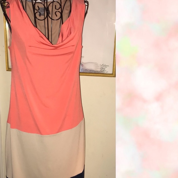 MUSE TANK DRESS~ORANGE,TAN,BLUE COWL NECK~SIZE 4 - Picture 5 of 6